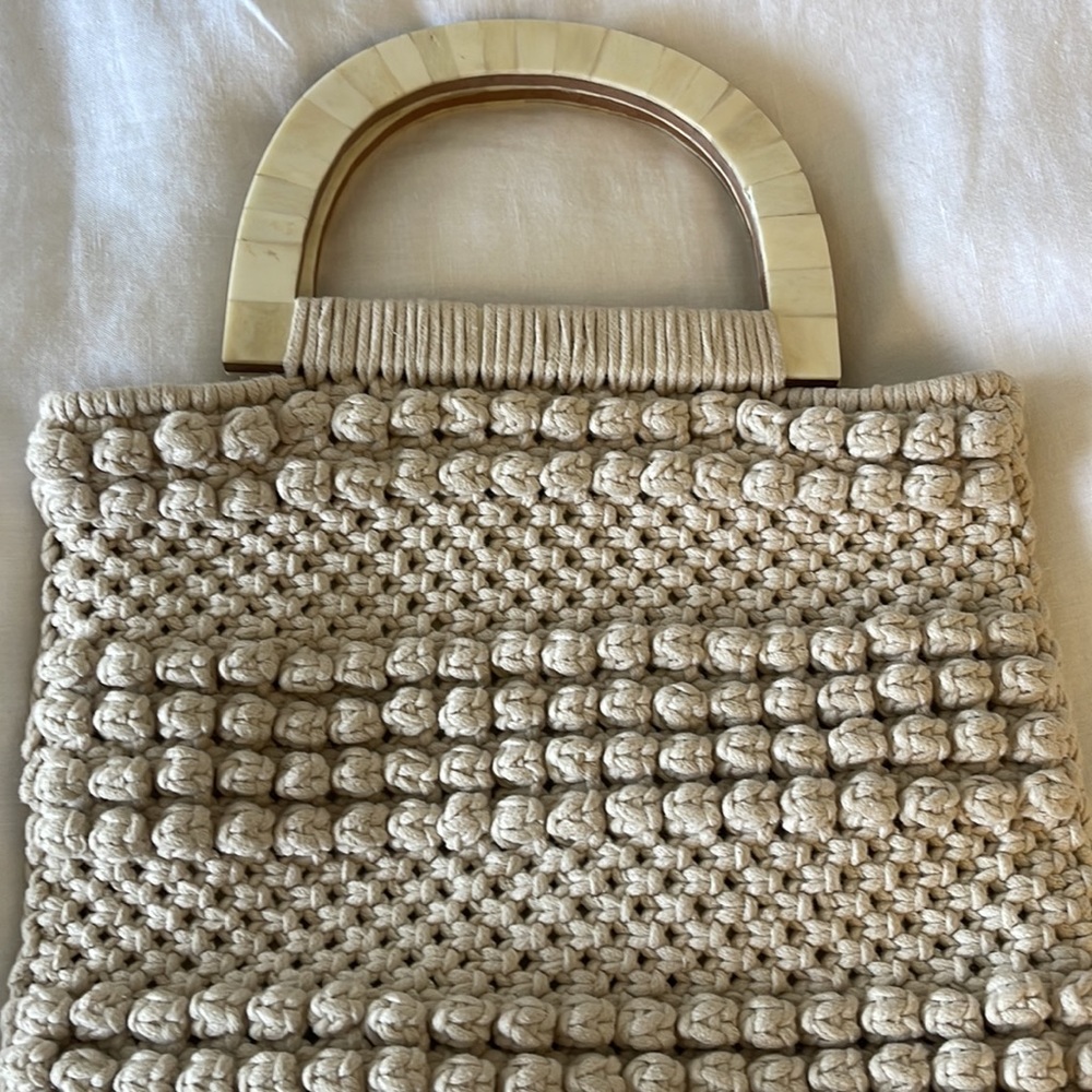 Cleobella Macrame Canvas Fringe Handle Bag - image 2